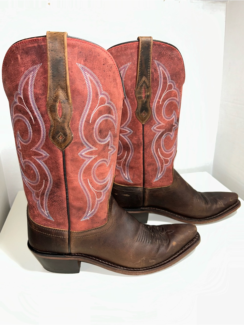 Jama Old West LF1598 Wine Brown Leather Pull On Western Cowboy Boot